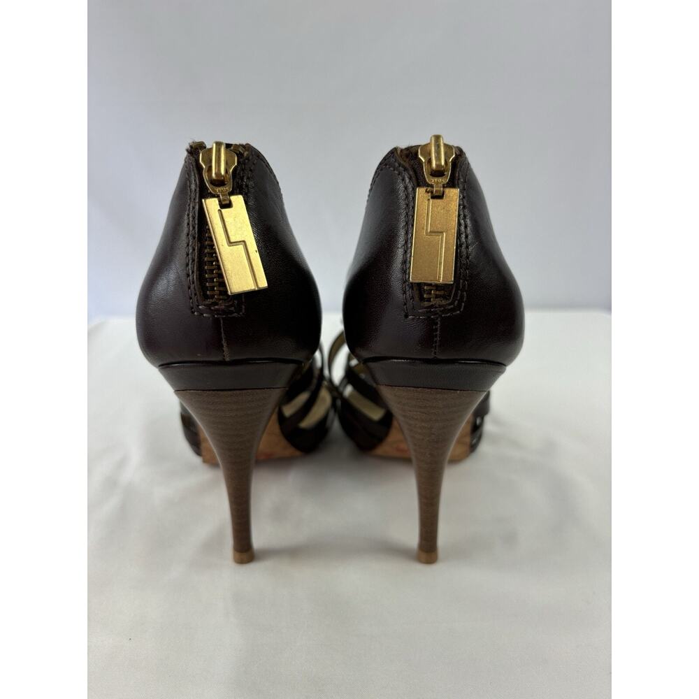 LAMB L.A.M.B Platform Heels Brown Leather 8.5 M Strappy Open Toe Zip - Picture 3 of 10